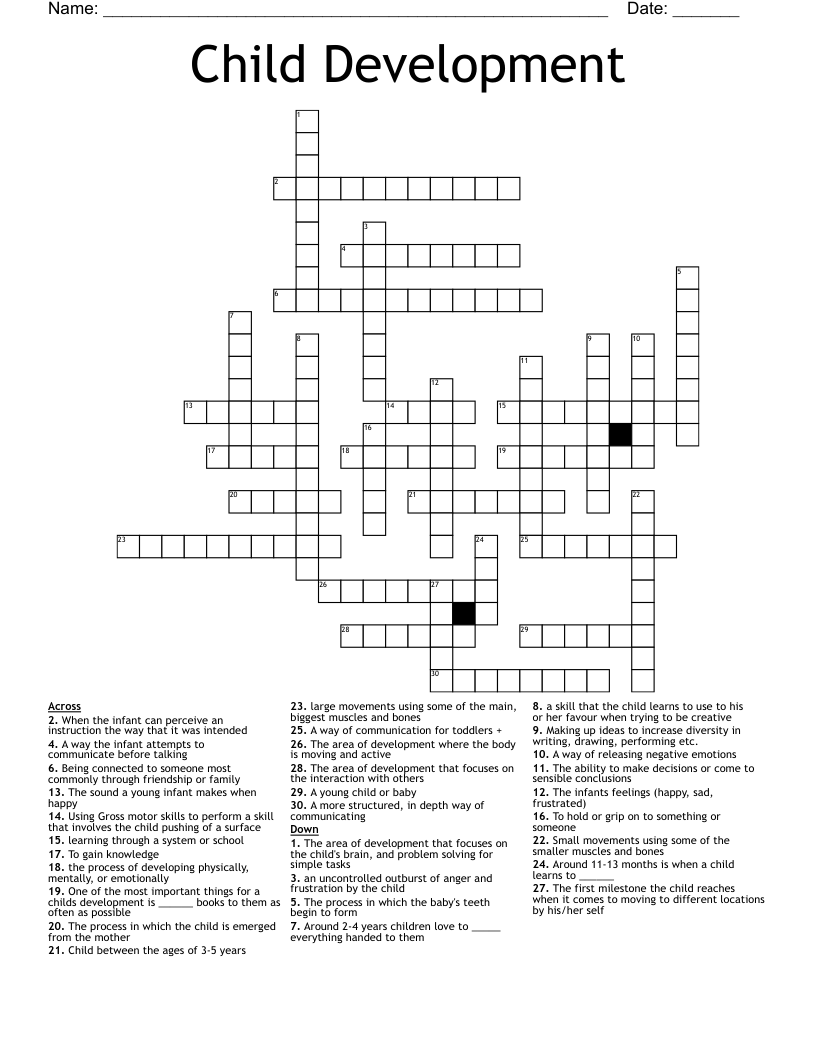 Child Development Crossword WordMint