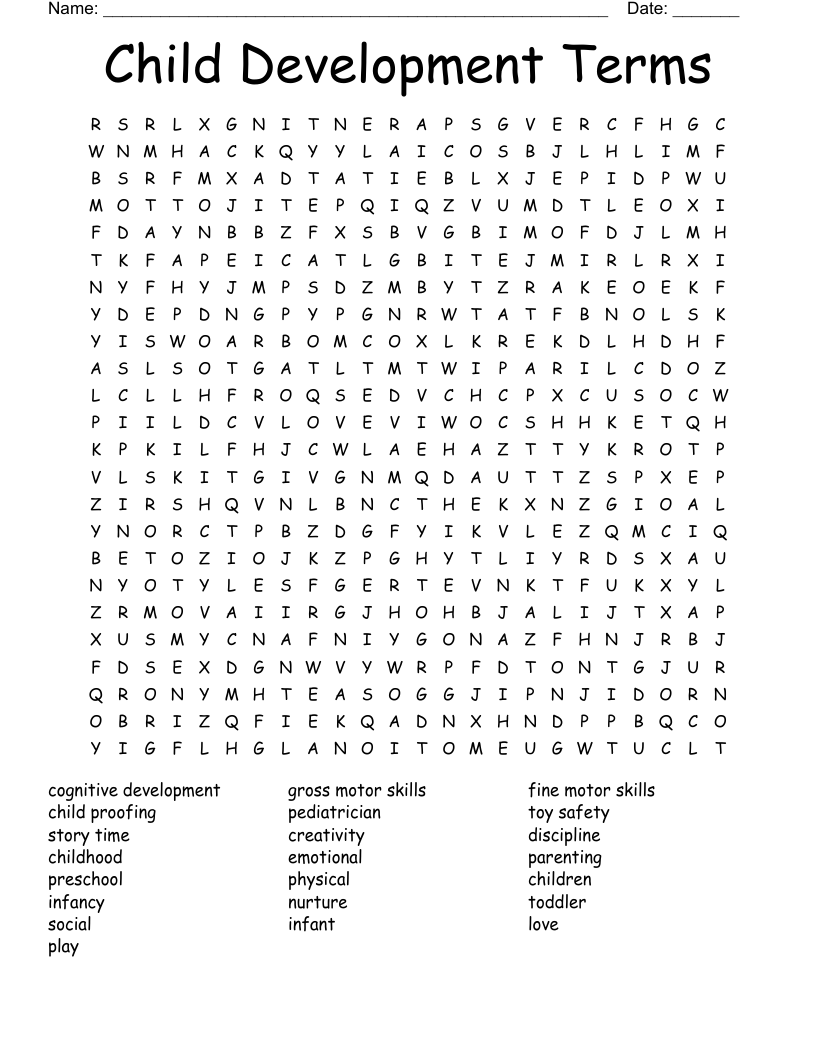Child Development Word Search WordMint