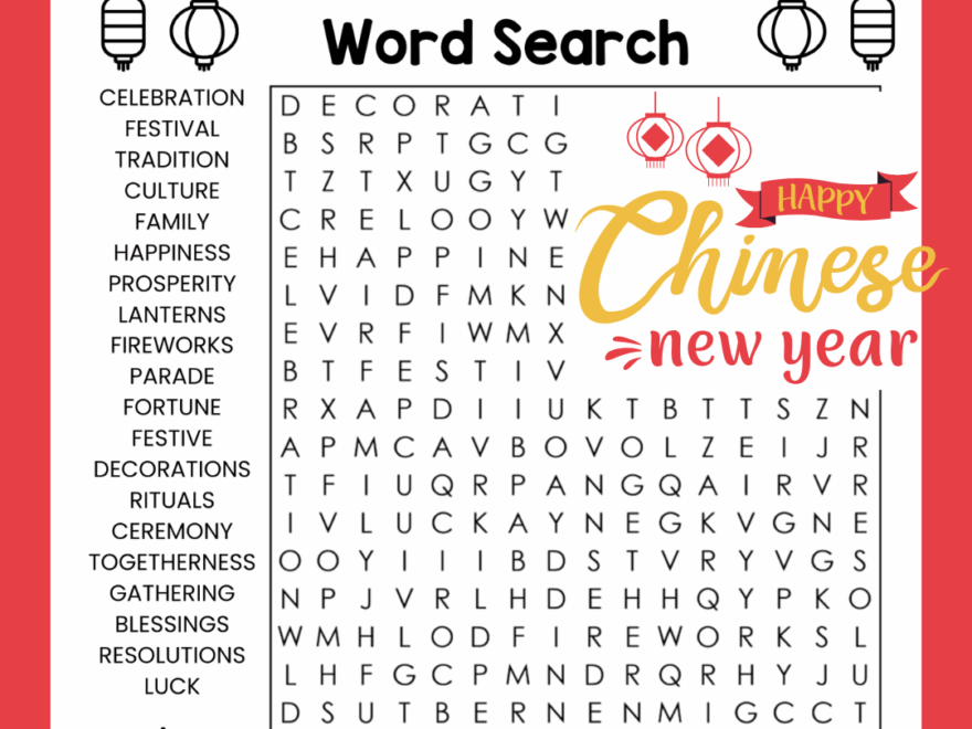 Chinese New Year Word Search Free Printable Growing Play