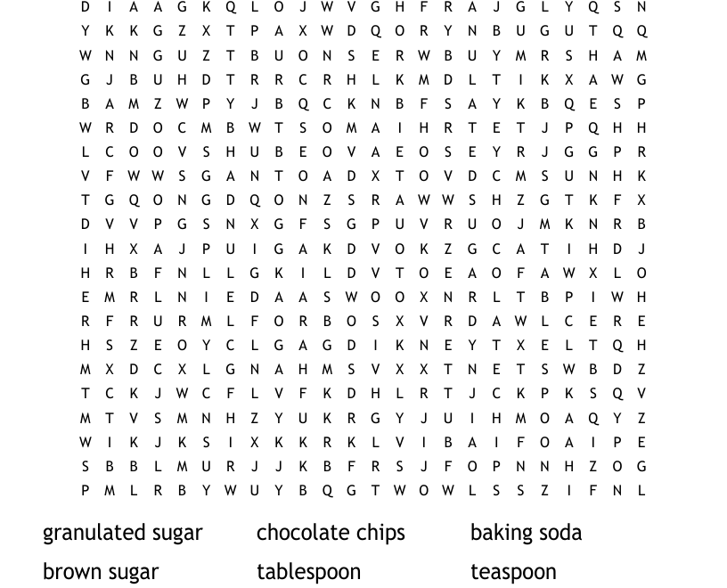 Chocolate Chip Cookies Word Search WordMint