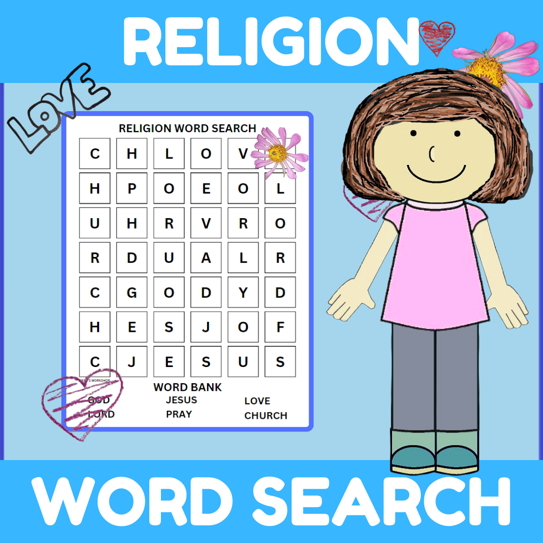 CHRISTIAN CATHOLIC RELIGION Word Searches Church Prayer God Adam Eve Classful