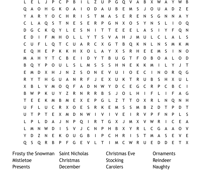 Christmas Eve Word Search WordMint