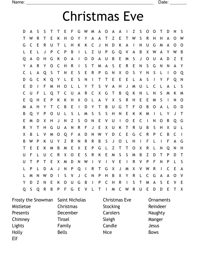 Christmas Eve Word Search WordMint