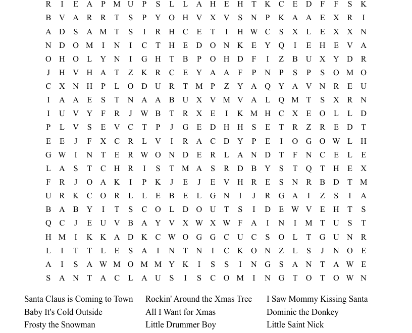 Christmas Songs Word Search WordMint