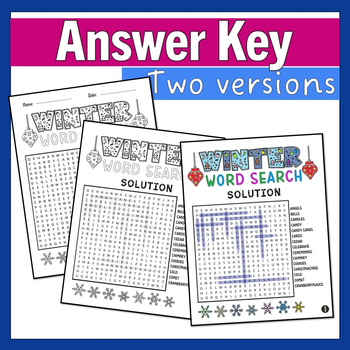 Christmas Winter Themed Word Search Puzzles December Activities 90 Words Made By Teachers