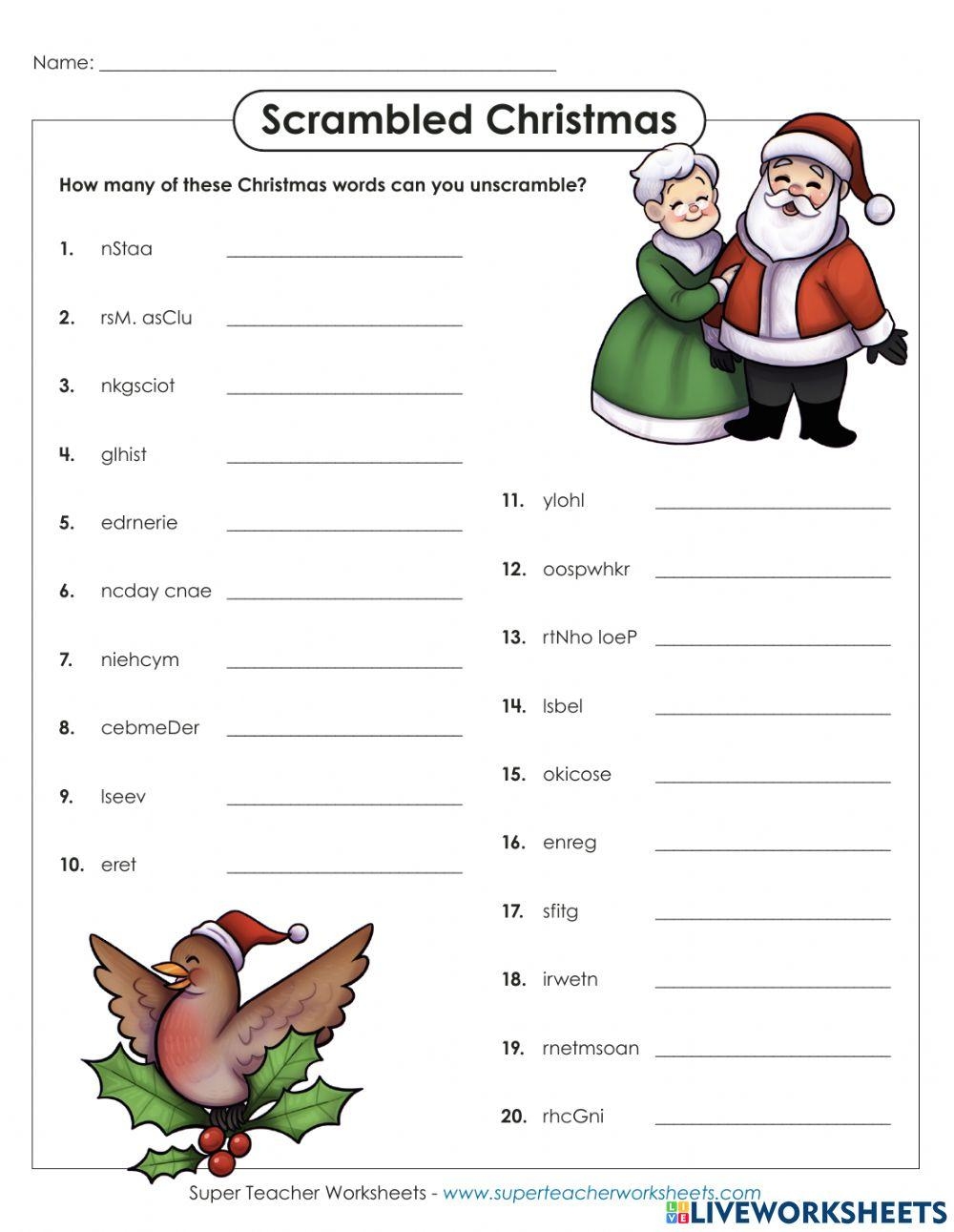 Christmas Word Scramble Online Exercise For Live Worksheets Worksheets Library
