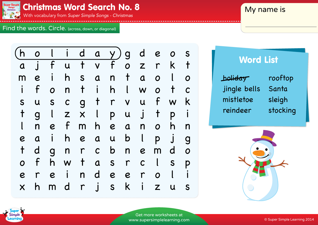 Christmas Word Search 8 Super Simple