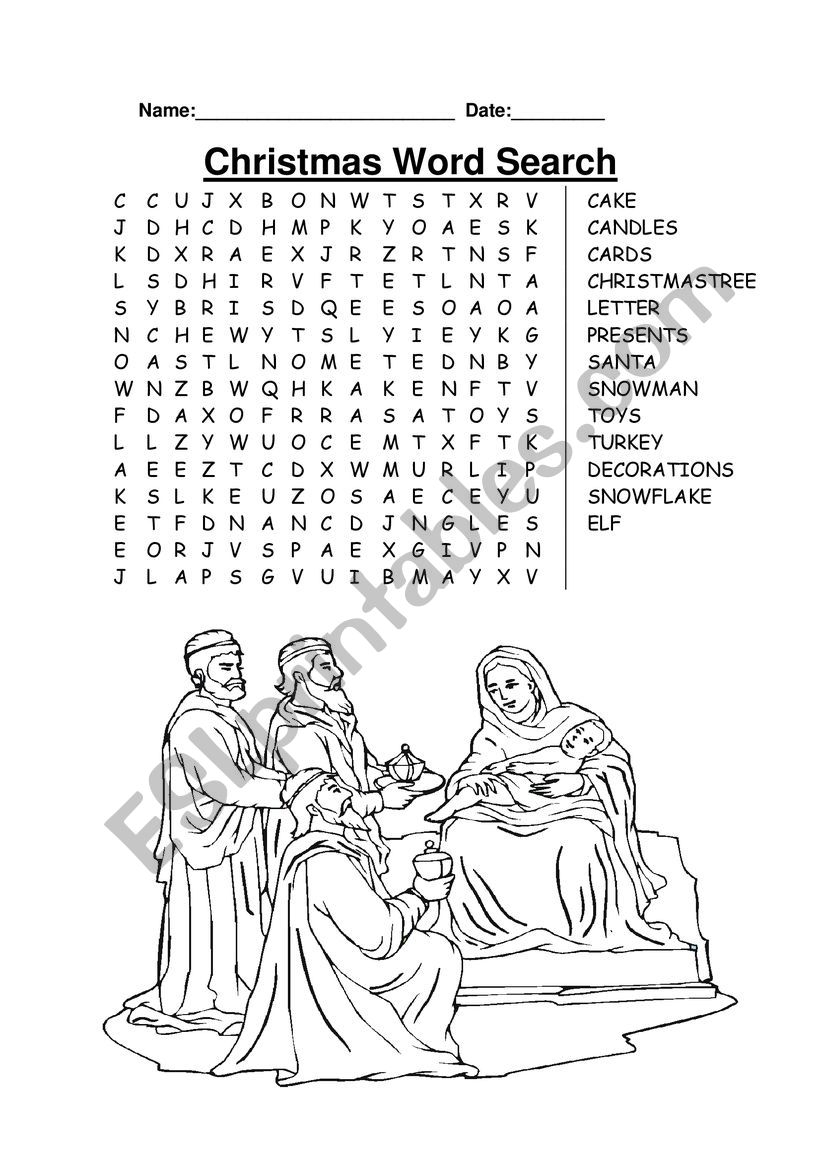 Printable Religious Christmas Word Search