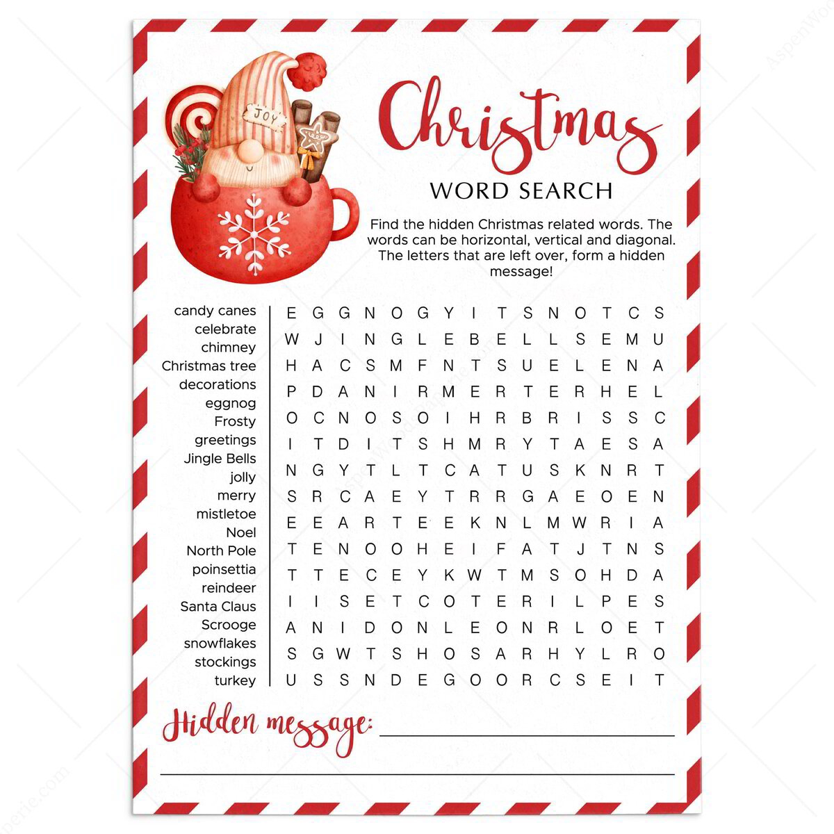 Christmas Word Search Fashionable Printable With Hidden