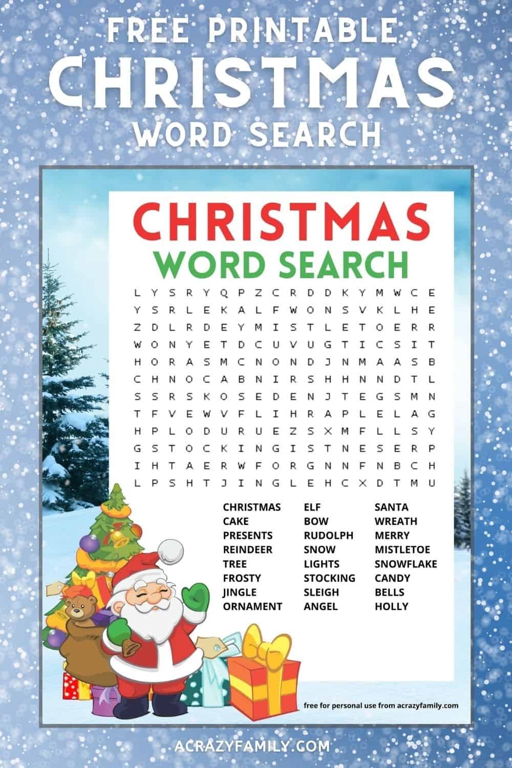 Christmas Word Search For Kids Printable