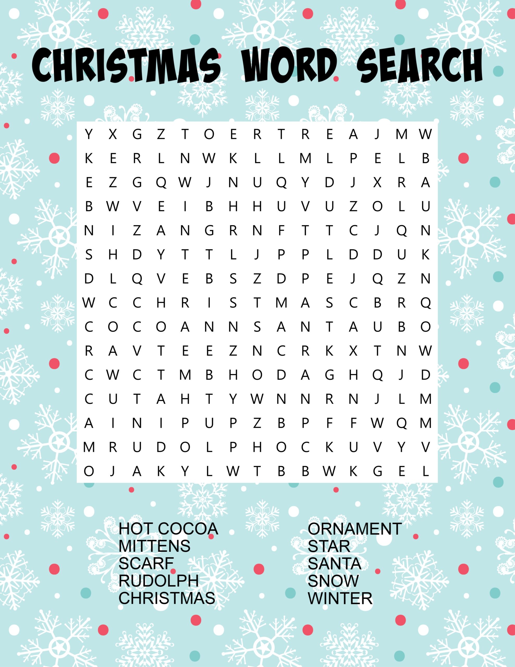 Christmas Free Word Search Printable