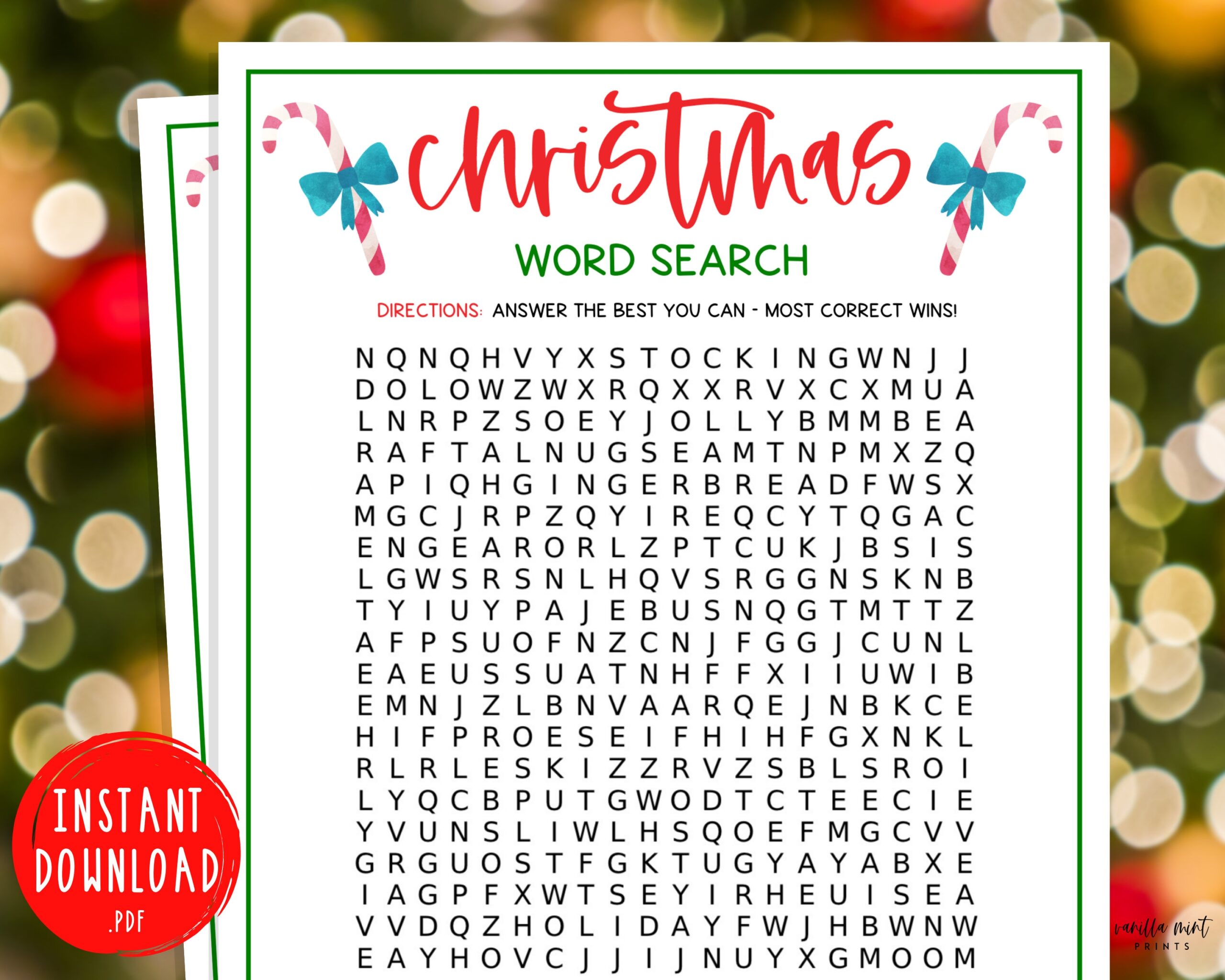 Christmas Word Search Game Christmas Printable Games Fun Christmas Day Game Holiday Games Christmas Party Games Kids Adults Etsy