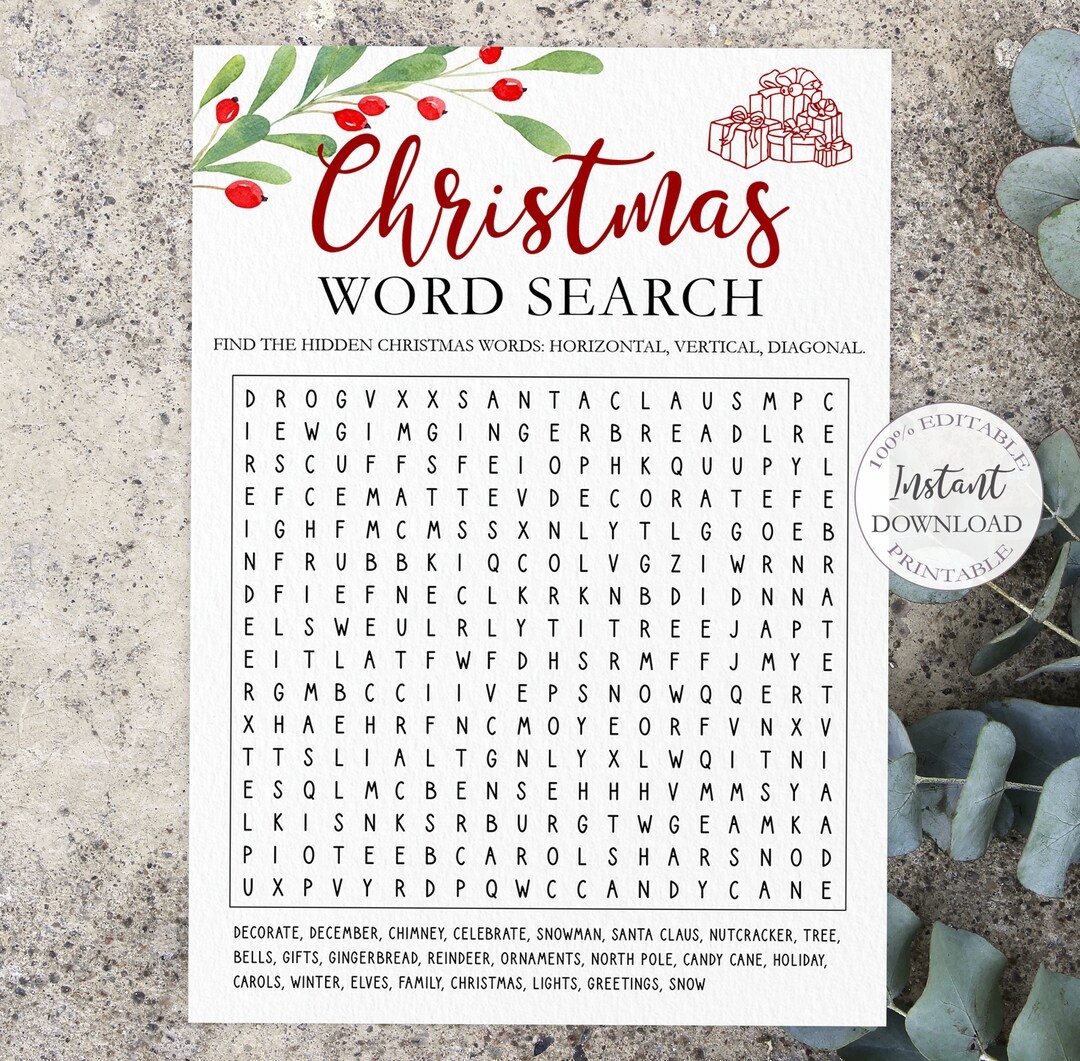 Christmas Word Search Game Printable Winter Wedding Games Holiday Bachelorette Party Games Template Editable Bridal Shower Games SRP 009 Etsy
