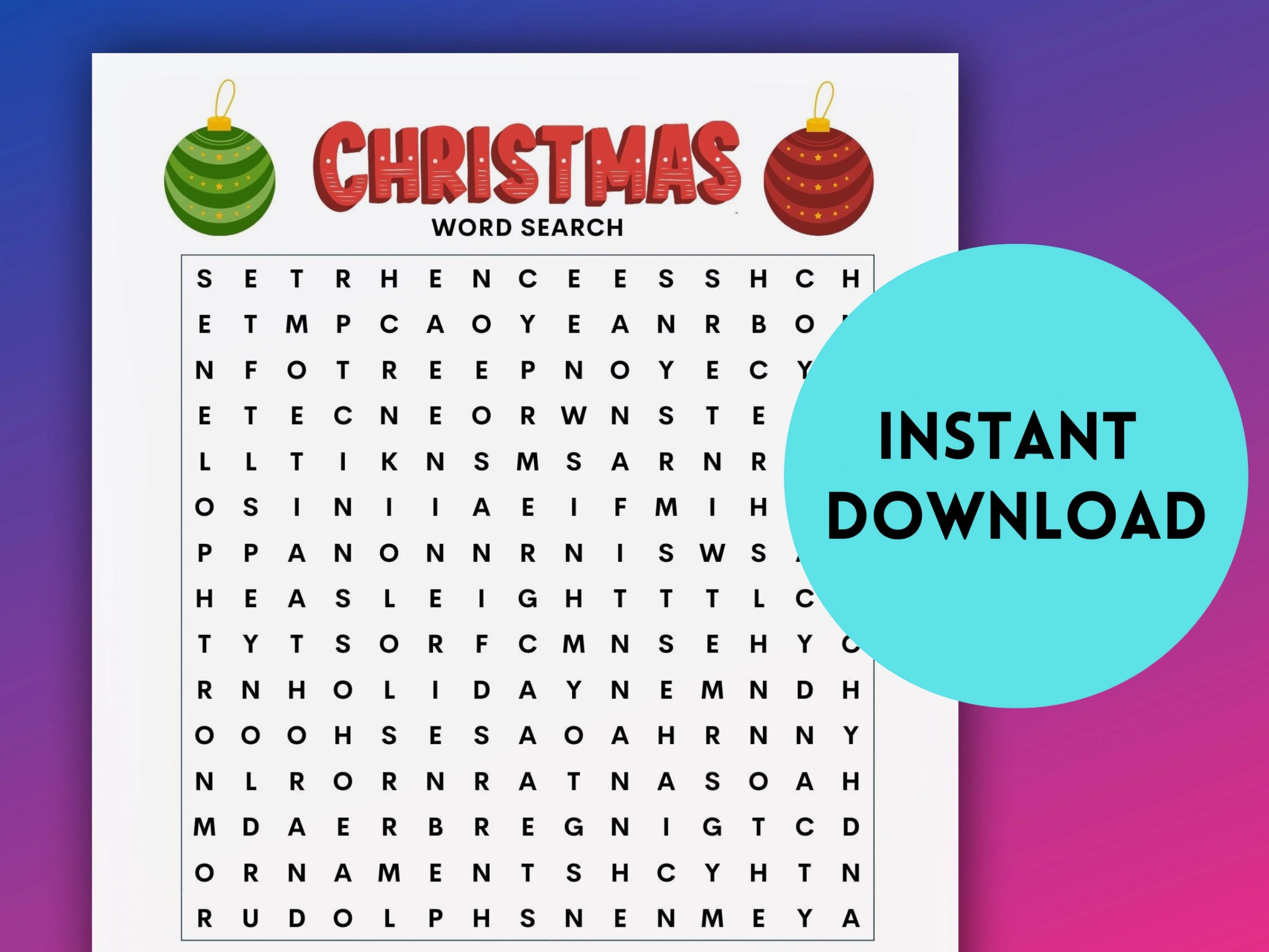 Christmas Word Search Instant Download Printable Activity Etsy