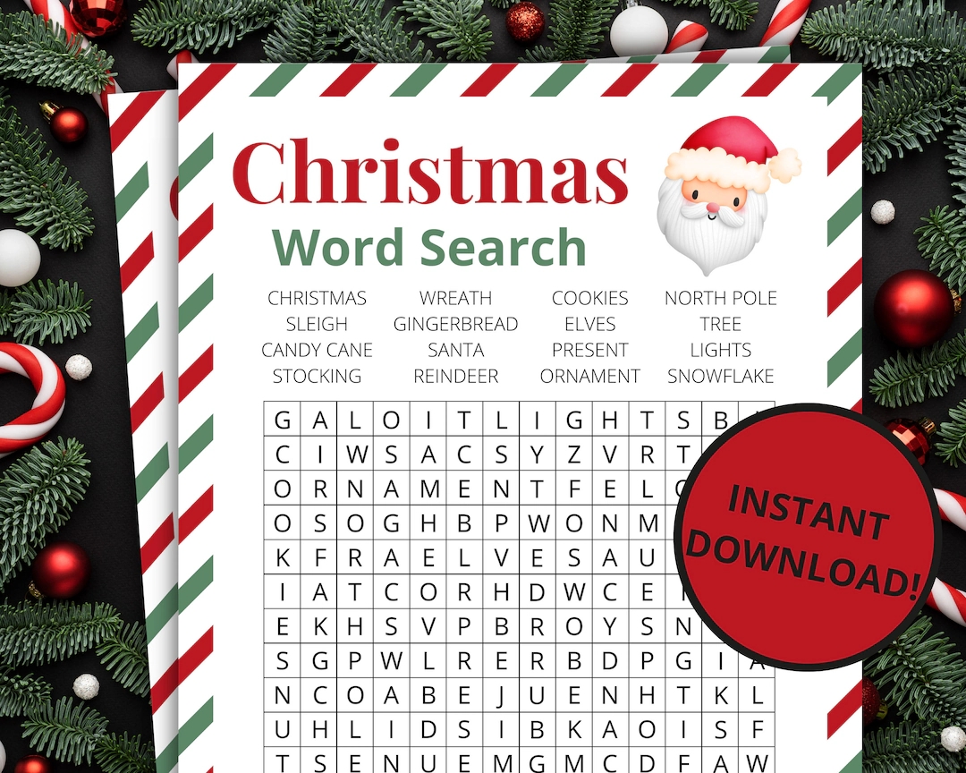 Christmas Word Search Printable Christmas Game Christmas Activity For Kids And Adults Christmas Party Game Holiday Classroom Game Etsy