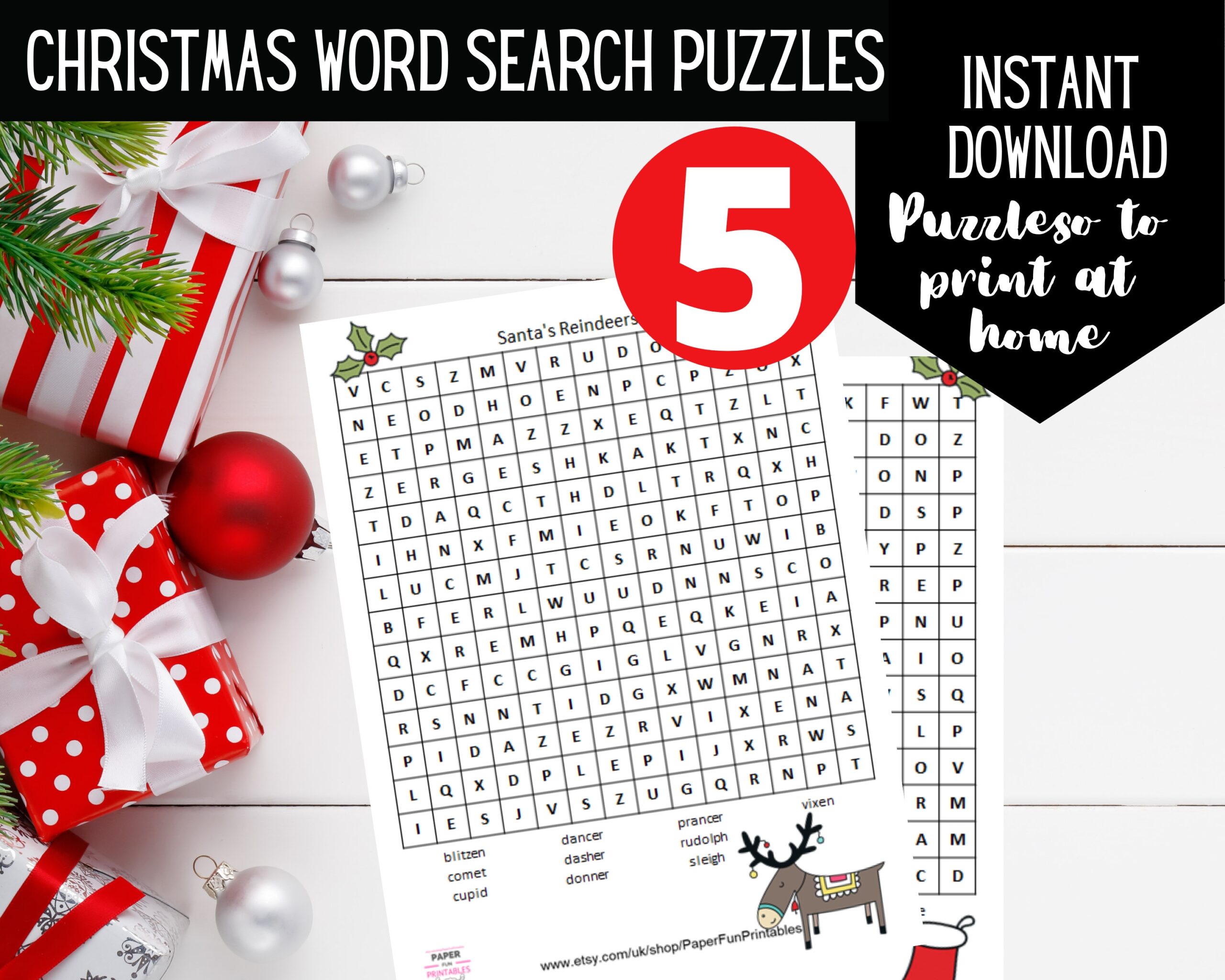 Christmas Word Search PRINTABLE Digital Download 5 Christmas Word Puzzles Christmas Activity For Kids Etsy