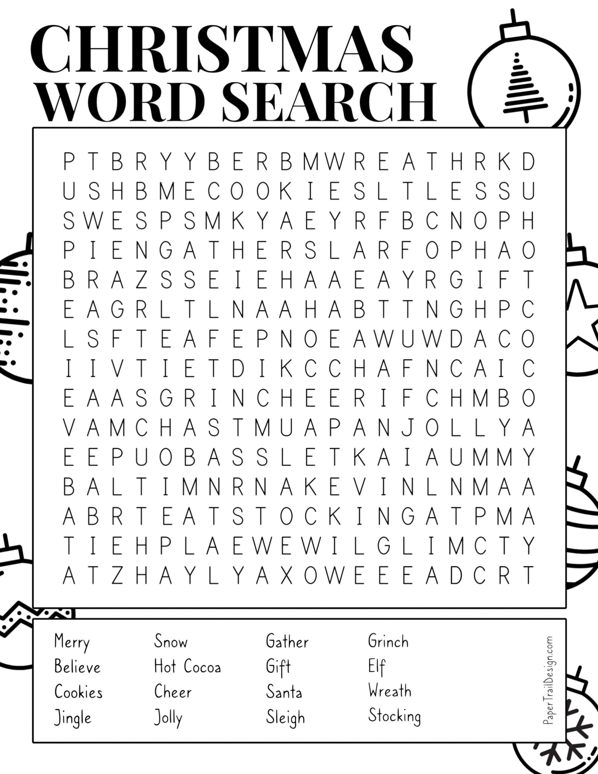 Christmas Word Search Printable Paper Trail Design Worksheets Library