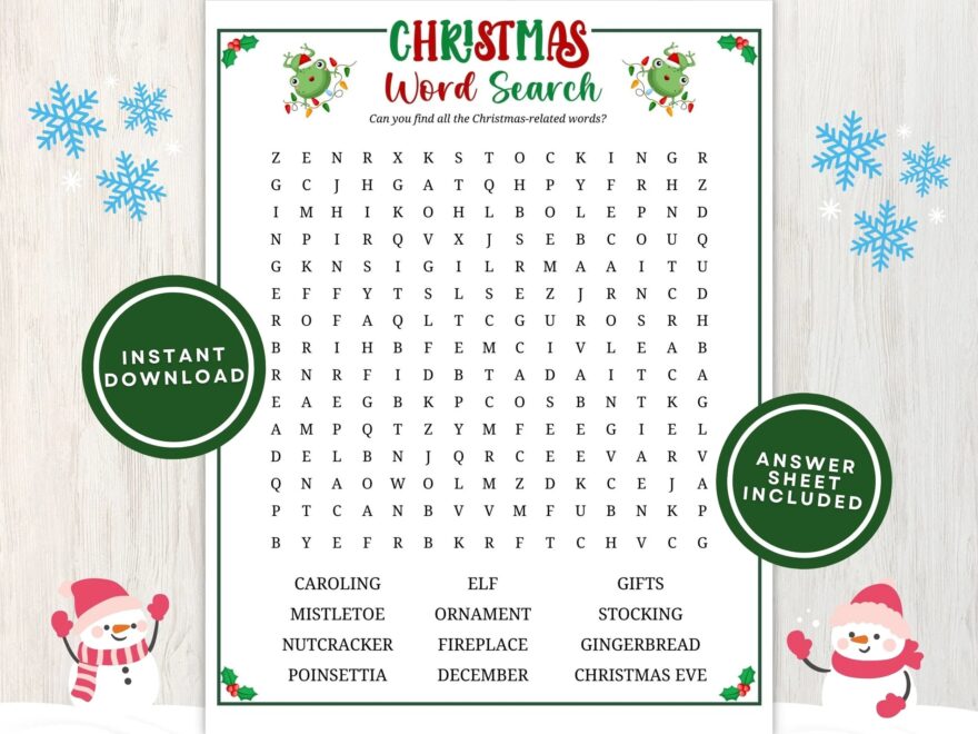 Christmas Word Search Printable PDF Puzzle For Adults And Kids Wordsearch Puzzle Printable Game With Answers For Holidays Instant Download Etsy