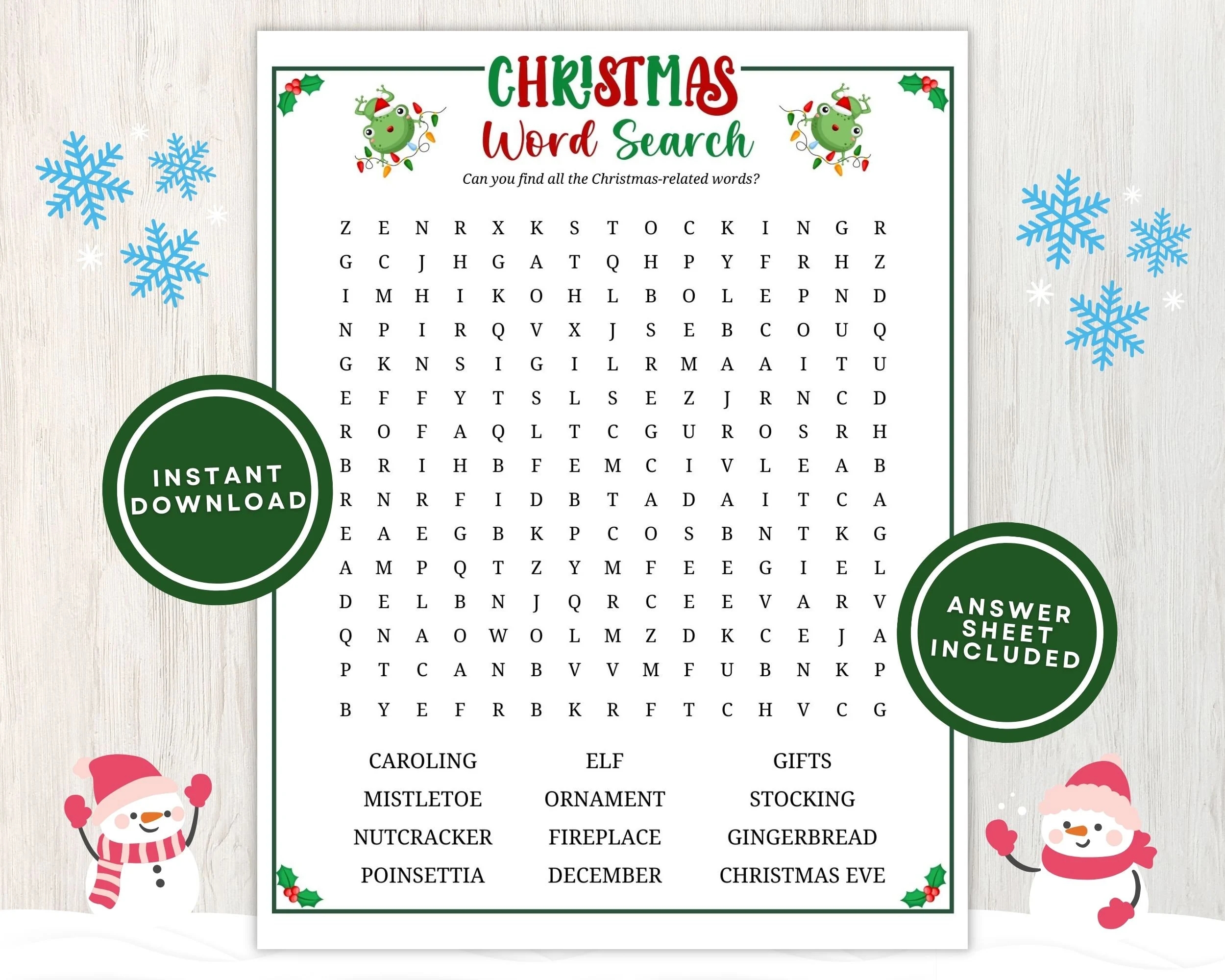 Christmas Word Search Printable PDF Puzzle For Adults And Kids Wordsearch Puzzle Printable Game With Answers For Holidays Instant Download Etsy