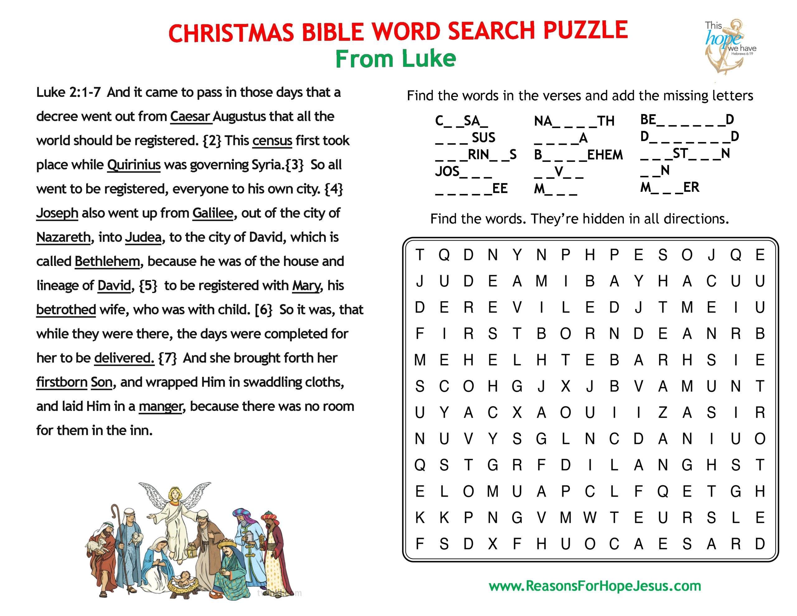 Bible Christmas Word Search Printable