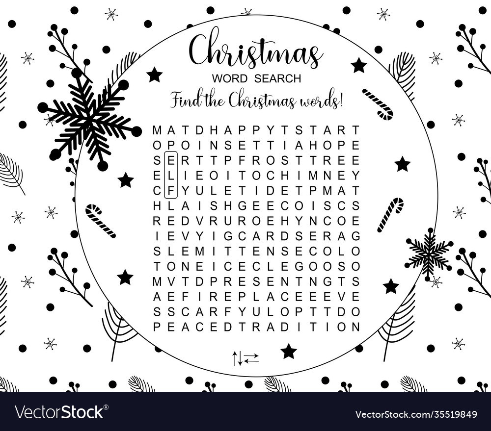 Christmas Word Search Puzzle Kids Activity Vector Image