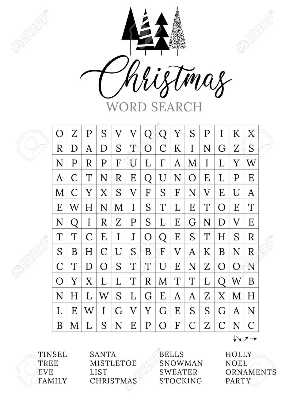 Christmas Word Search Puzzle Logic Game For Learning English Words About Winter Holidays Printable Worksheet Party Card Black And White Vector Illustration Festive Crossword Royalty Free SVG Cliparts Vectors And Stock Illustration 