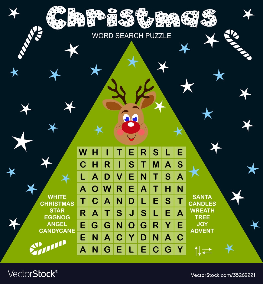 Christmas Word Search Puzzle With Reindeer Vector Image