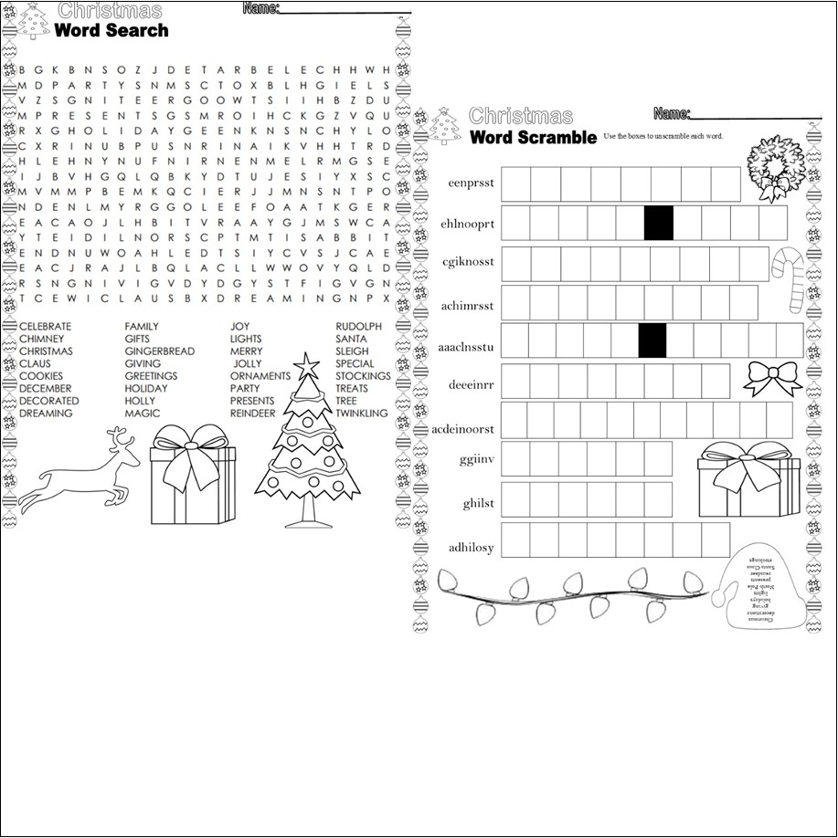 Christmas Word Search Scramble Activities Worksheets NO PREP Spelling Made By Teachers