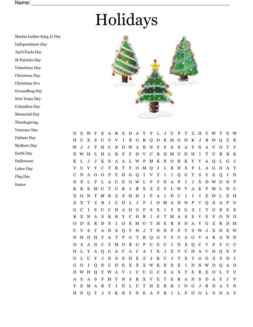 Christmas Word Search For Adults Printable