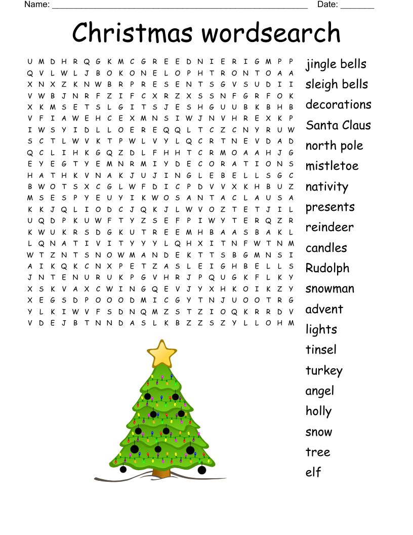 Find Printable Word Search Christmas Puzzle
