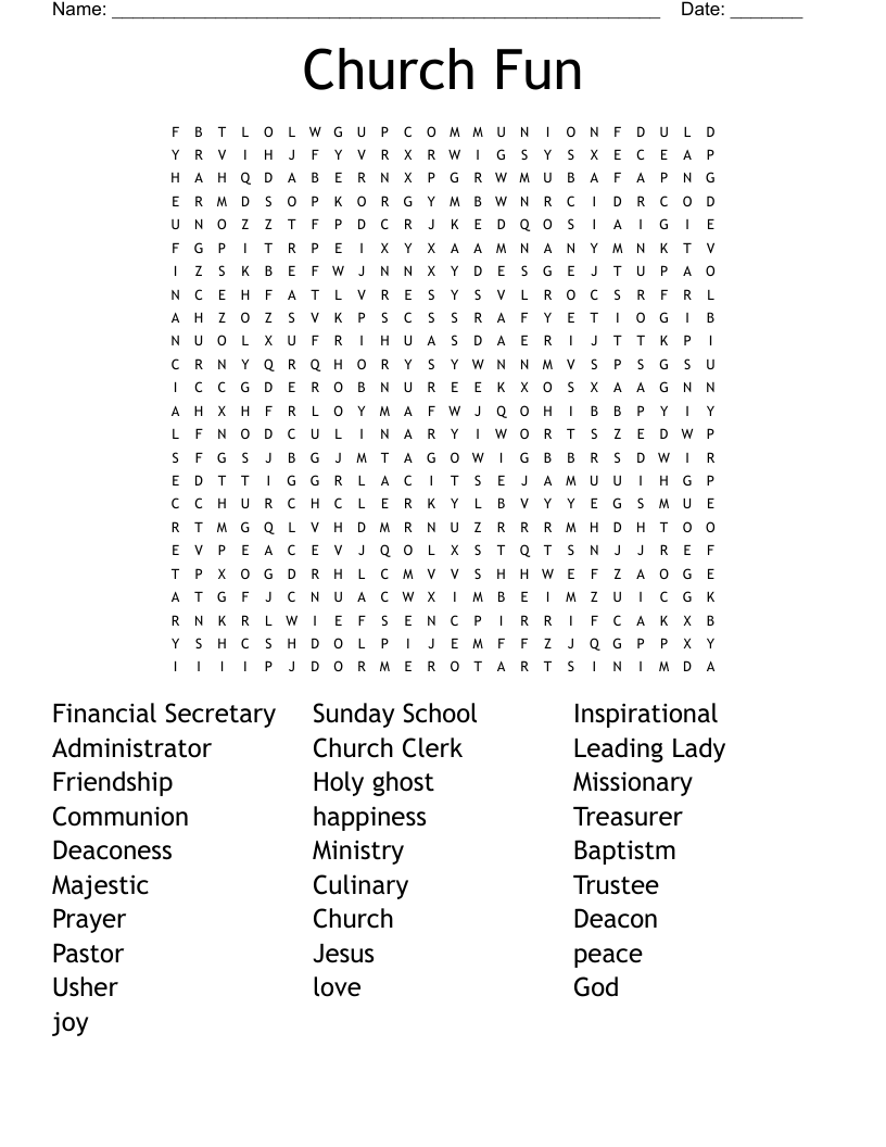 Church Fun Word Search WordMint