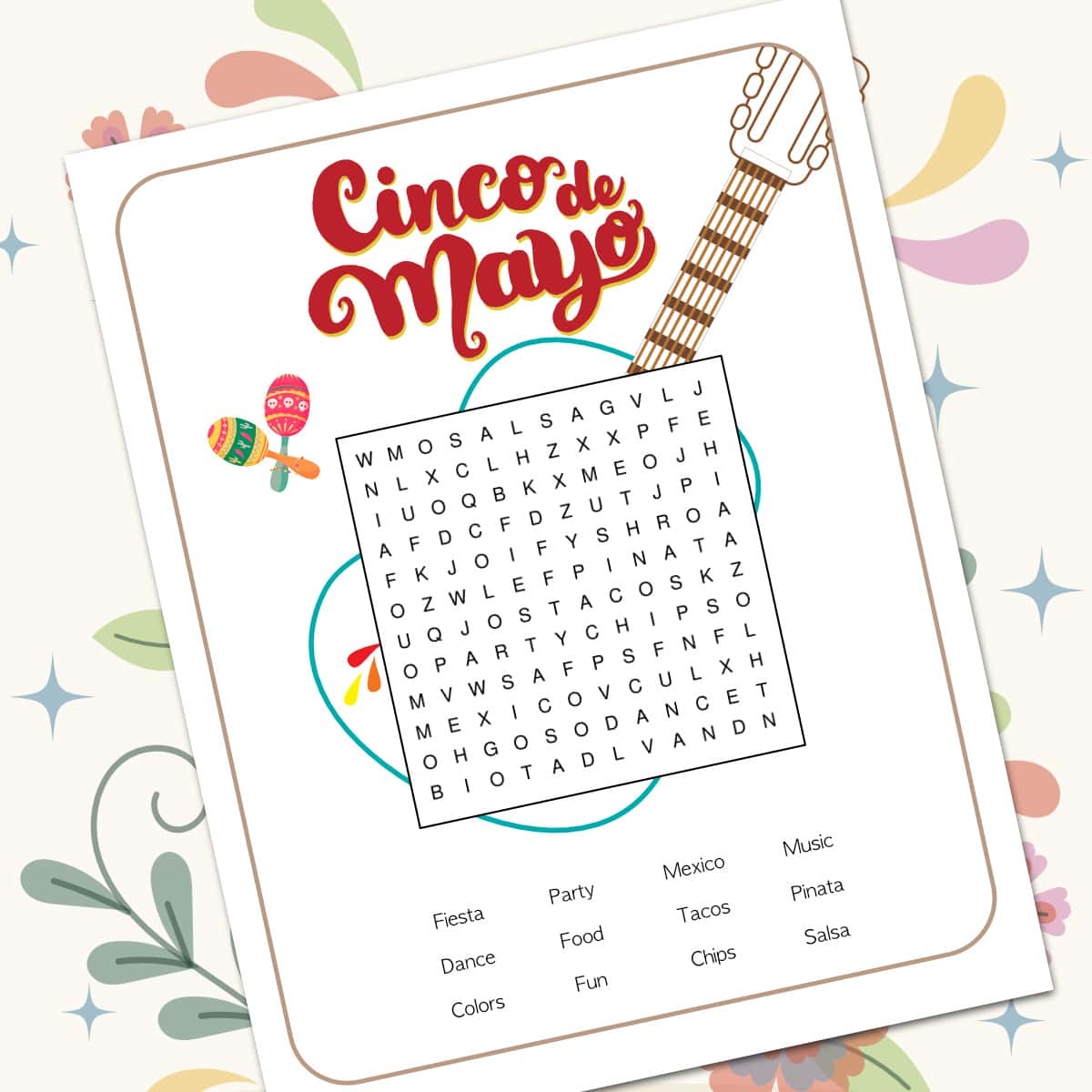Cinco De Mayo Word Search Free Printable Puzzle Artsy Pretty Colors