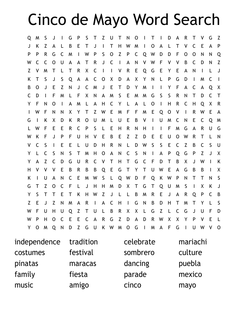 Cinco De Mayo Printable Word Search