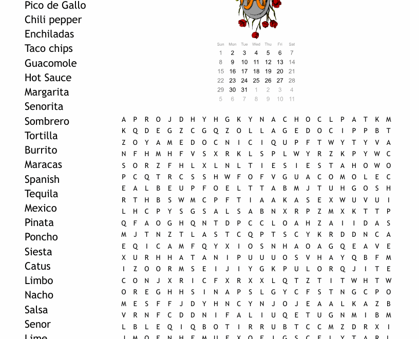 Cinco De Mayo Word Search WordMint