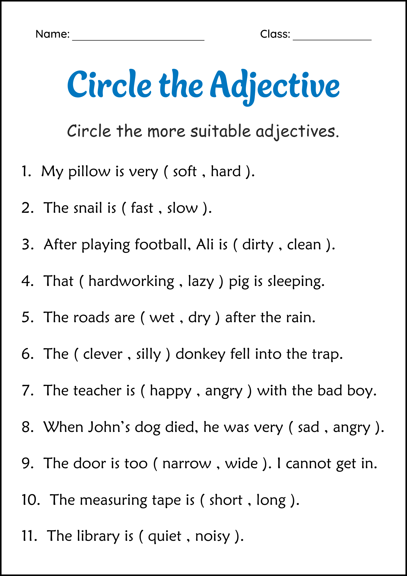 circle the adjectives grammar worksheets 2nd and 3rd grade made by teachers