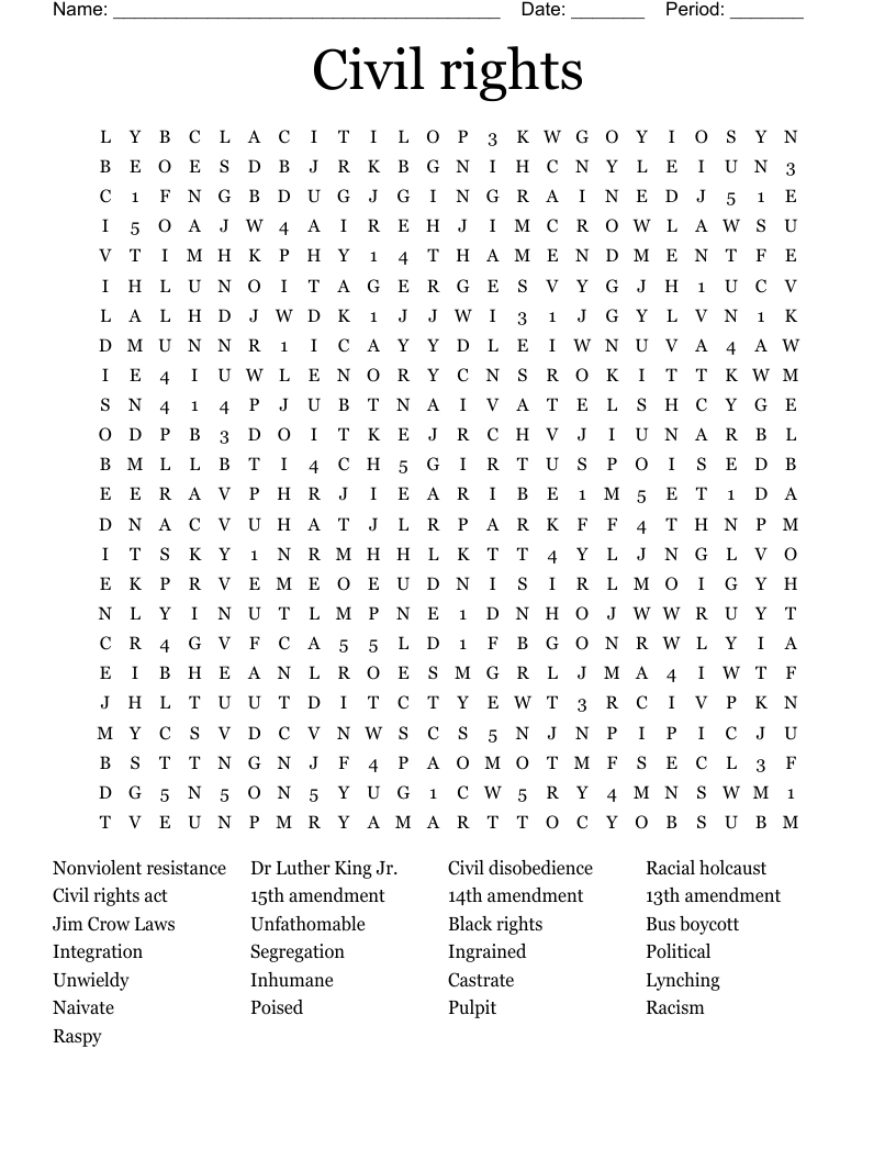 Civil Rights Word Search WordMint