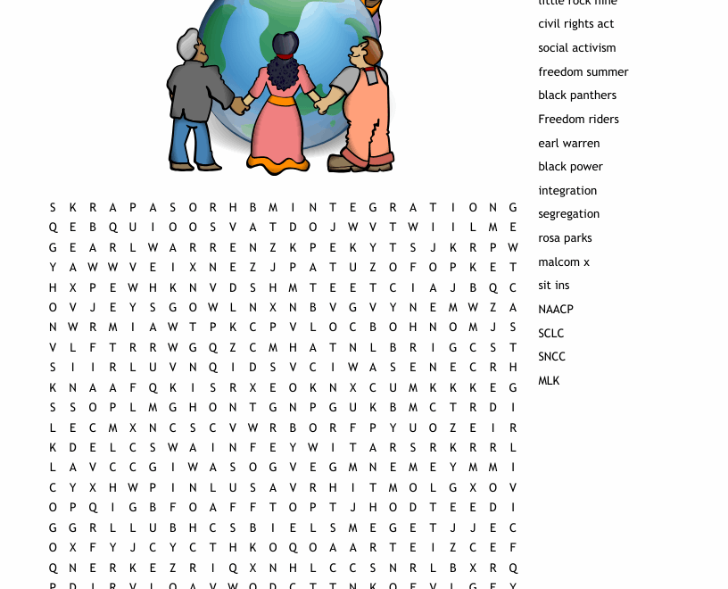 Civil Rights Word Search WordMint