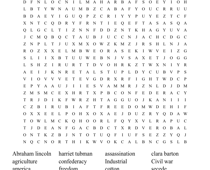Civil War Word Search WordMint