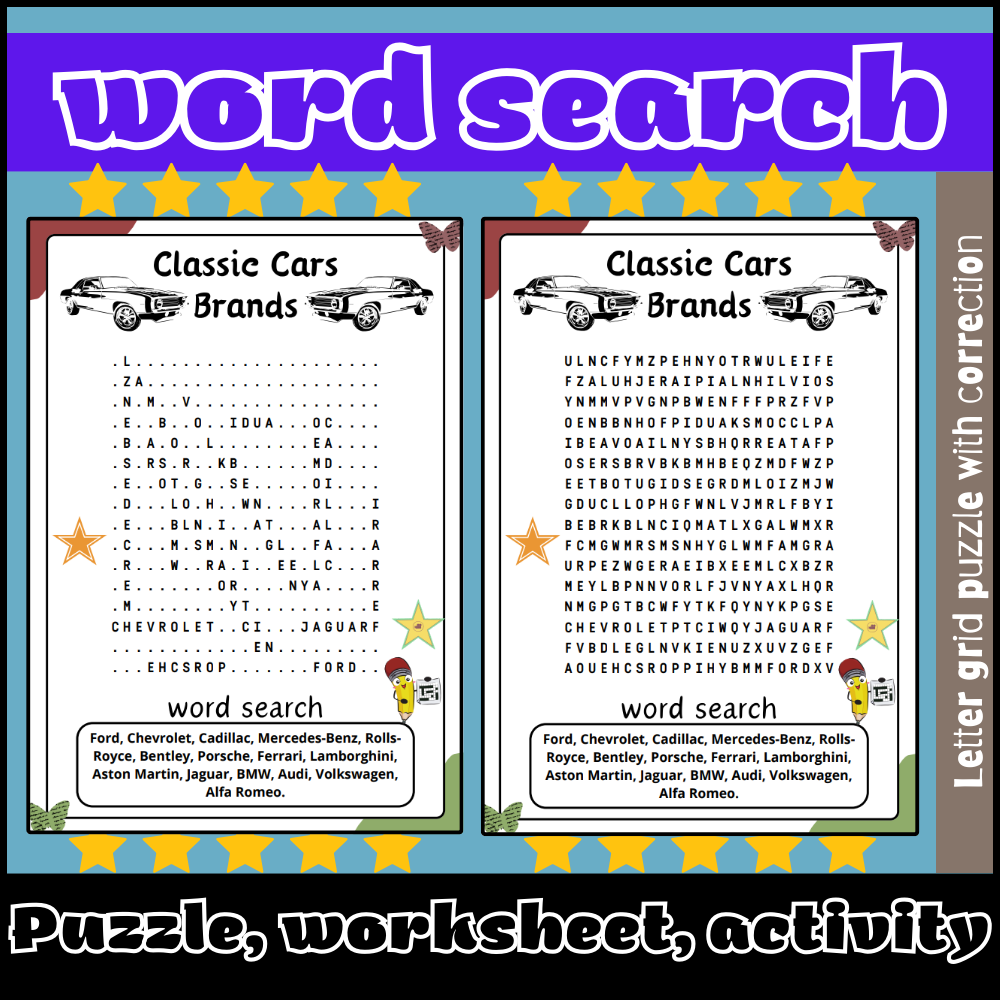 Classic Cars Brands Word Search Puzzle Worksheet Activity Made By Teachers