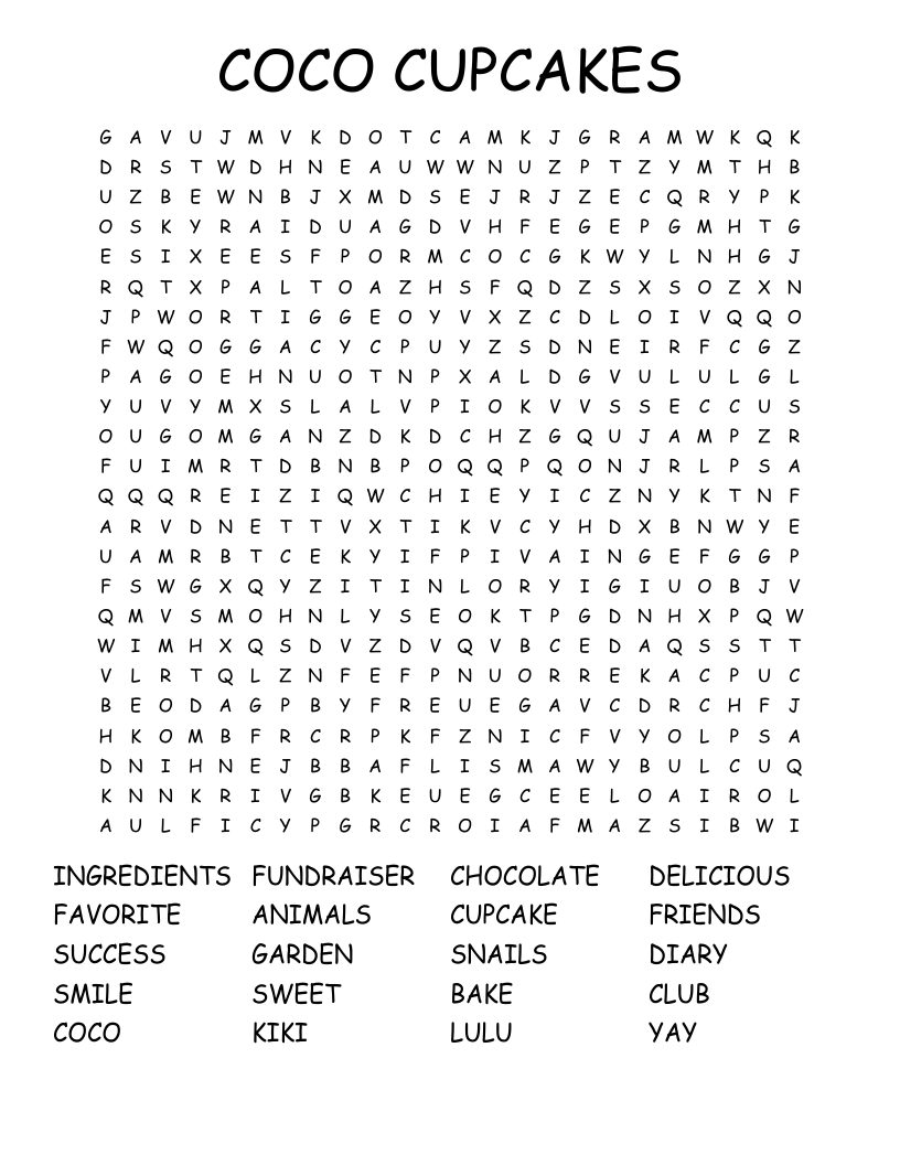 COCO CUPCAKES Word Search WordMint