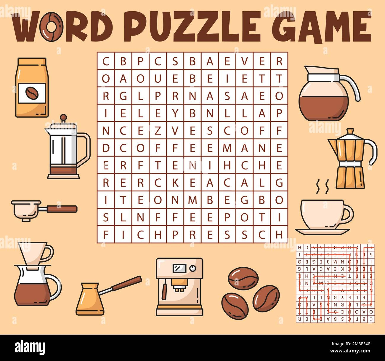 Coffee Drinks Word Search Puzzle Game Worksheet Vector Kids Quiz Grid Crossword Riddle Game To Find