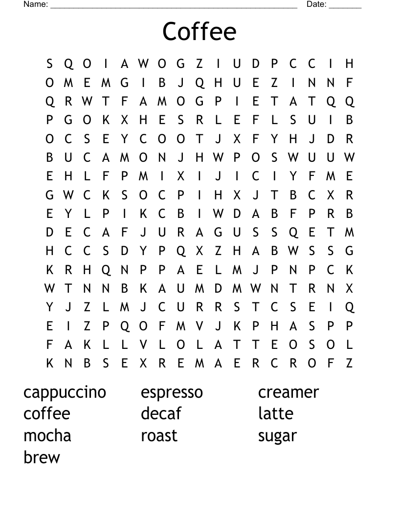 Coffee Word Search WordMint