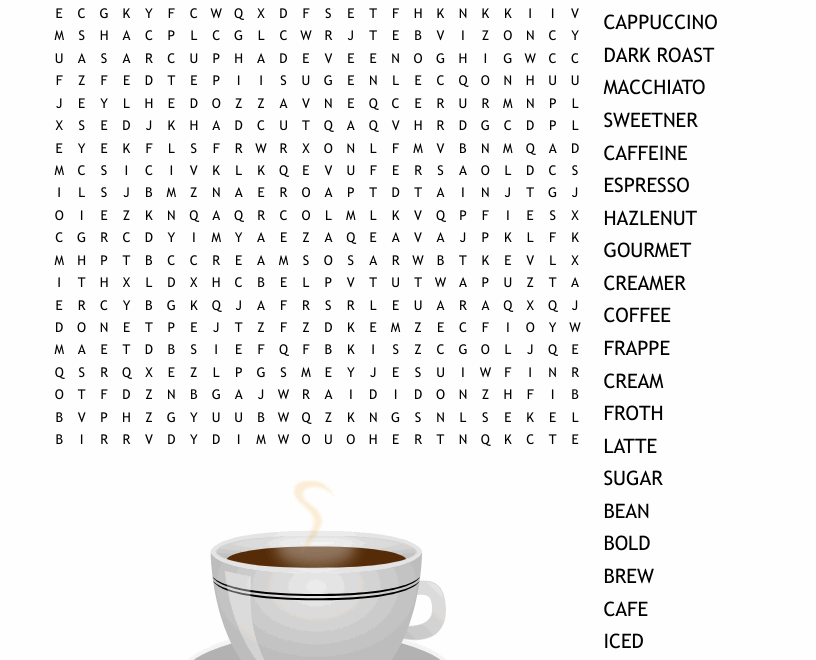 Coffee Word Search WordMint