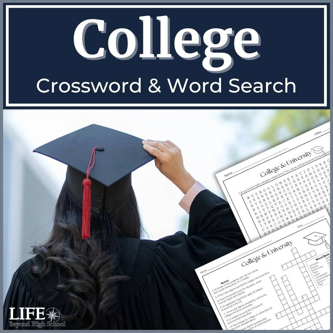 College Crossword Word Search Life Beyond High School