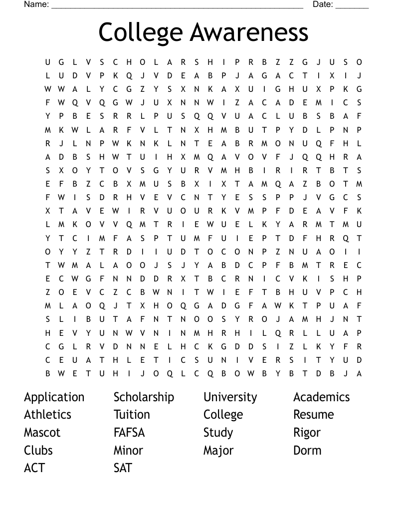 College Prep Word Search WordMint