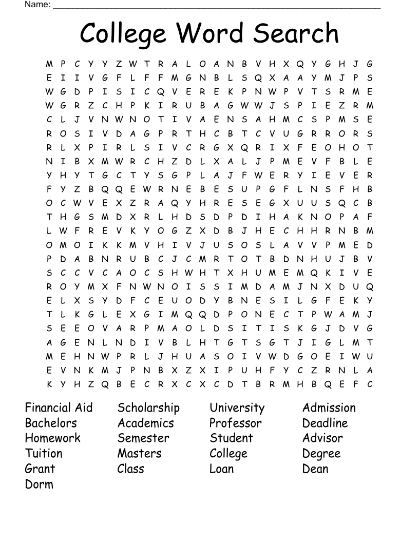 College Word Search WordMint