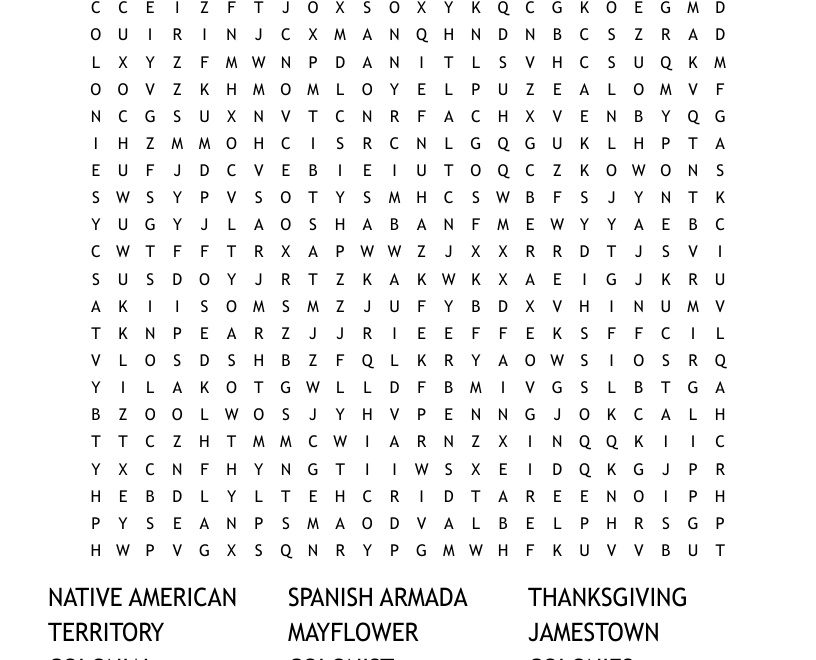 Colonial Word Search WordMint
