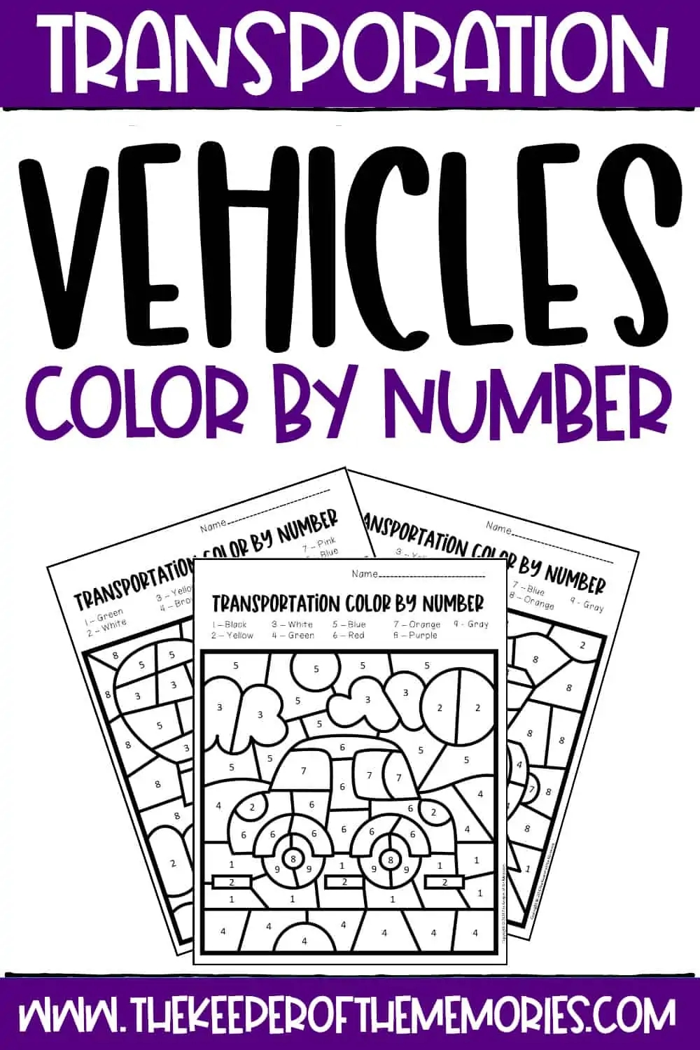 Color By Number Transportation Preschool Worksheets The Keeper Of The Memories