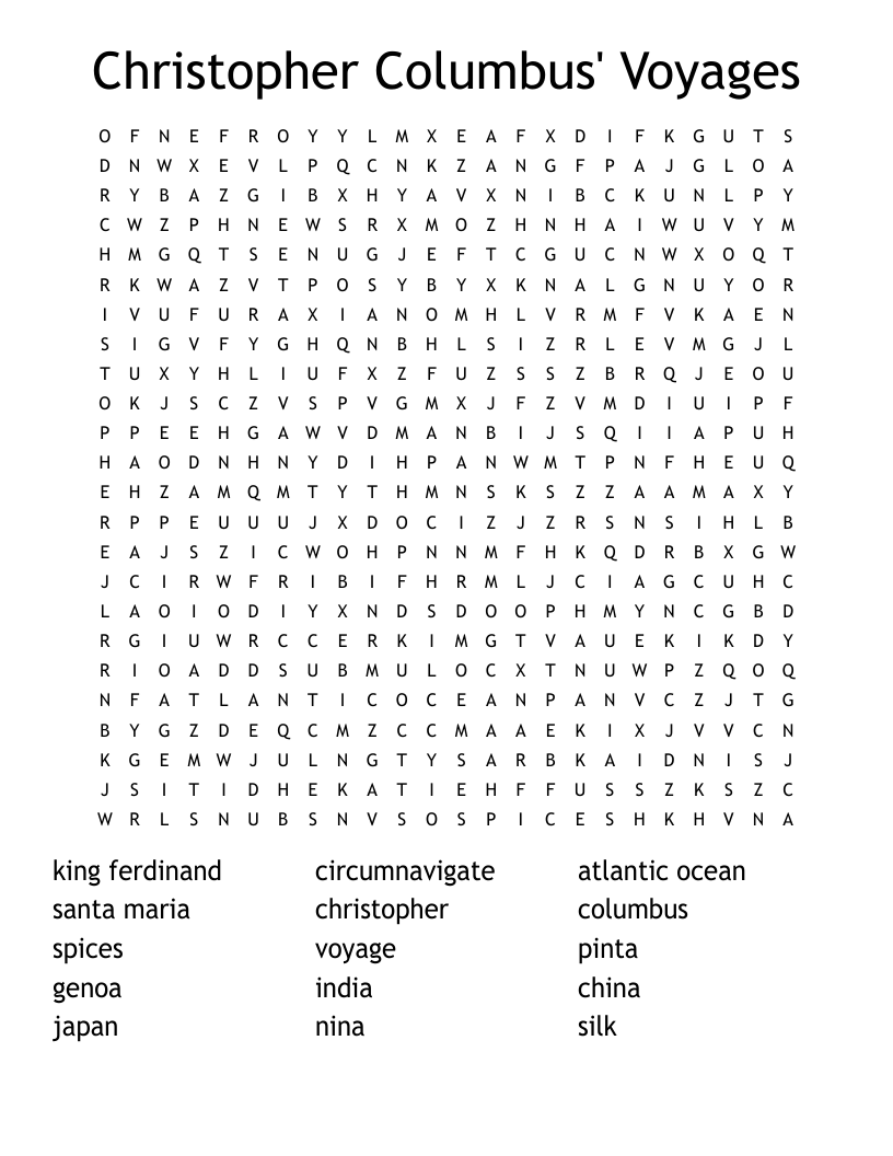 Columbus Day Word Search WordMint