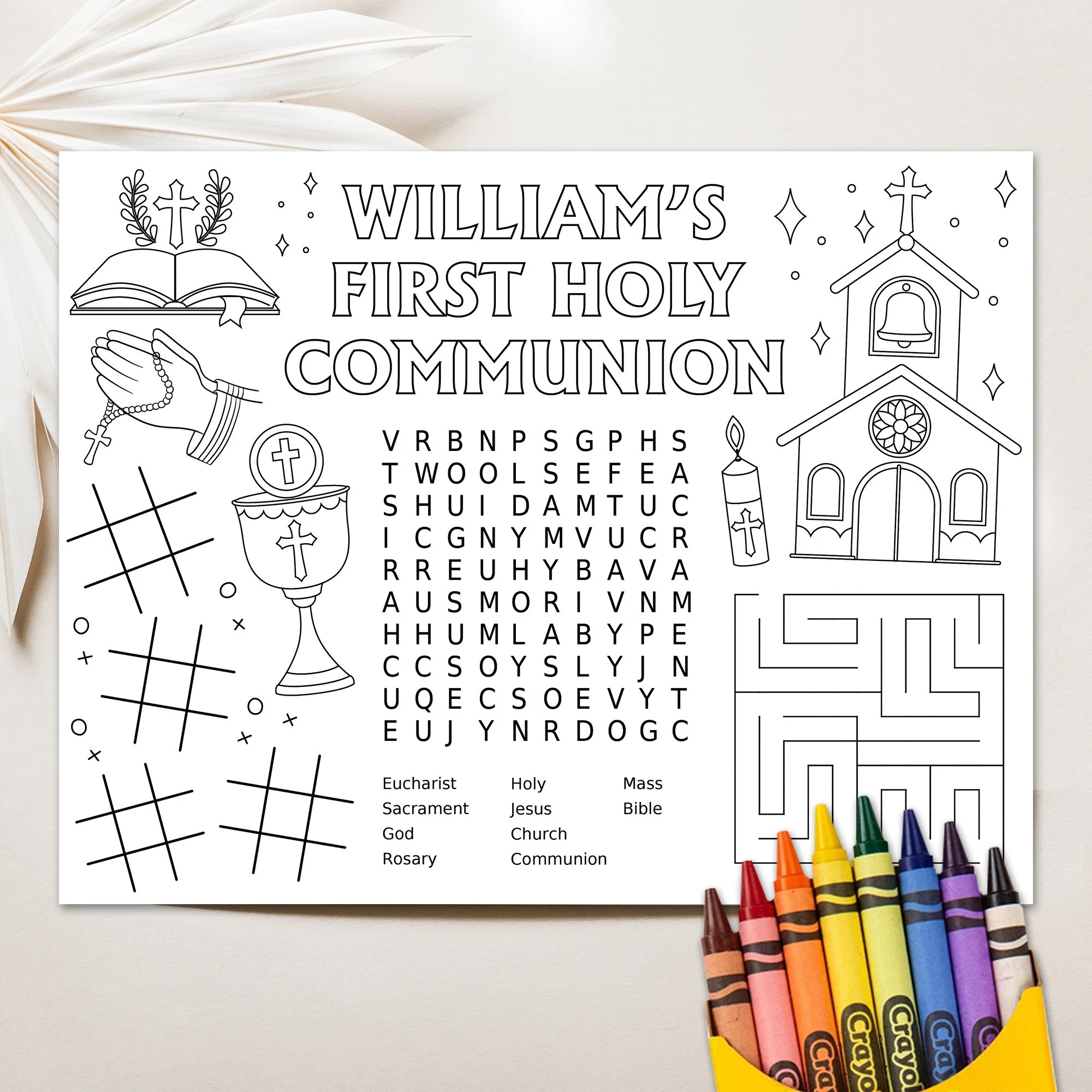 communion coloring page first communion placemat communion activity page first communion party activities printable communion etsy